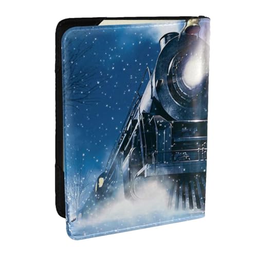 FLYIFE Reisepasshülle für den Winter, Weihnachten, Schnee, Nacht, Eisenbahn, Zug, bedruckt, PU-Leder, Reisepasshülle für Damen und Herren, Schwarz , Einheitsgröße von FLYIFE