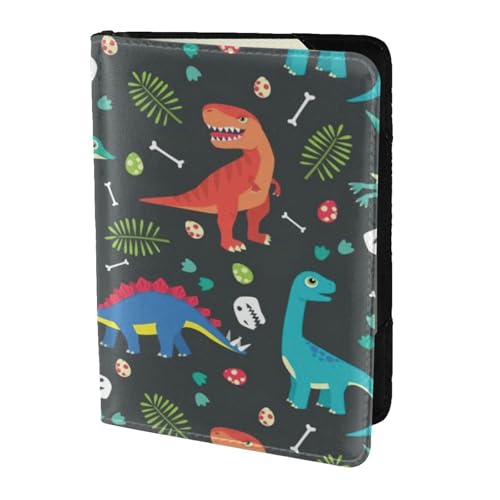 FLYIFE Reisepasshülle mit Cartoon-Dinosaurier-Motiv, 14 cm, Leder, Reisepasshülle für Damen und Herren, Schwarz , Einheitsgröße von FLYIFE