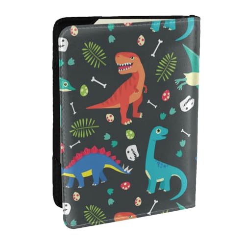 FLYIFE Reisepasshülle mit Cartoon-Dinosaurier-Motiv, PU-Leder, Reisepasshülle für Damen und Herren, Schwarz , Einheitsgröße von FLYIFE