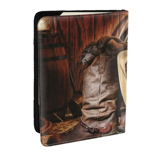 FLYIFE Reisepasshülle mit Cowboy-Hut und Westernstiefeln, bedruckt, PU-Leder, Reisepasshülle für Damen und Herren, Schwarz , Einheitsgröße von FLYIFE
