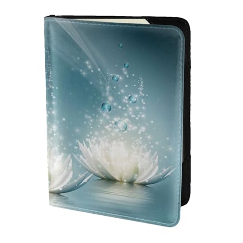 FLYIFE Reisepasshülle mit Lotusblumen-Motiv, 14 cm, Leder, Reisepasshülle für Damen und Herren, Weiß, Schwarz , Einheitsgröße von FLYIFE
