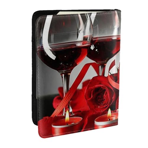 FLYIFE Reisepasshülle mit Rotweinrosen und Kerzen, bedruckt, PU-Leder, Reisepasshülle für Damen und Herren, Schwarz , Einheitsgröße von FLYIFE