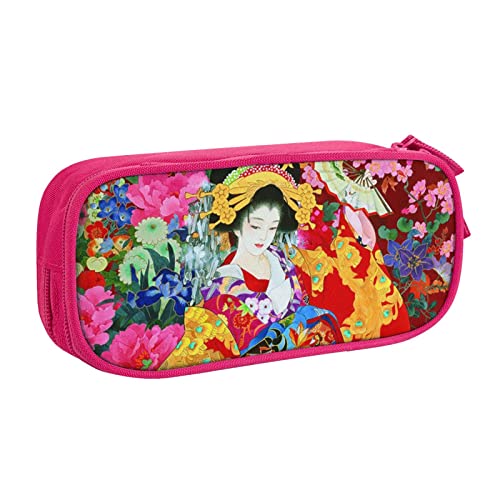 FLYIFE Retro Japanische Geisha Mädchen große Federtasche mit 2 Fächern Federmäppchen Federmäppchen Bleistiftbeutel Tasche Organizer für Mädchen Jungen Student Schule Büro College -, rose, Einheitsgröße, Schulranzen von FLYIFE