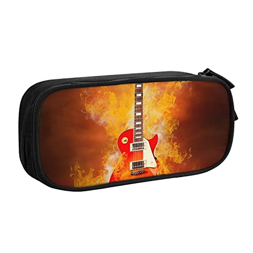 FLYIFE Rock Guitar in Burning Große Federtasche mit 2 Fächern Federmäppchen Federmäppchen Bleistiftbeutel Tasche Organizer für Mädchen Jungen Student Schule Büro College -, Schwarz , Einheitsgröße, Schulranzen von FLYIFE