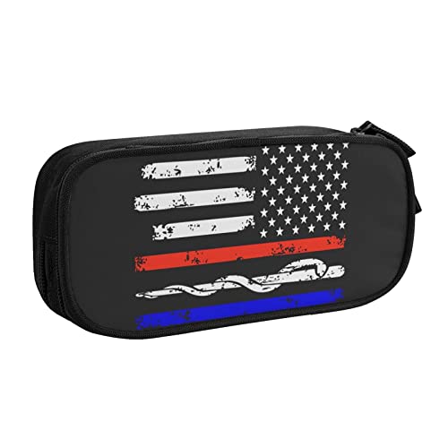 FLYIFE Rot Stripe Feuerwehrmann USA Flagge Große Federtasche mit 2 Fächern Federmäppchen Federmäppchen Beutel Organizer für Mädchen Jungen Student Schule Büro College -, Schwarz , Einheitsgröße, Schulranzen von FLYIFE