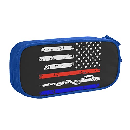 FLYIFE Rot Stripe Feuerwehrmann USA Flagge Große Federtasche mit 2 Fächern Federmäppchen Federmäppchen Beutel Organizer für Mädchen Jungen Student Schule Büro College -, blau, Einheitsgröße, Schulranzen von FLYIFE