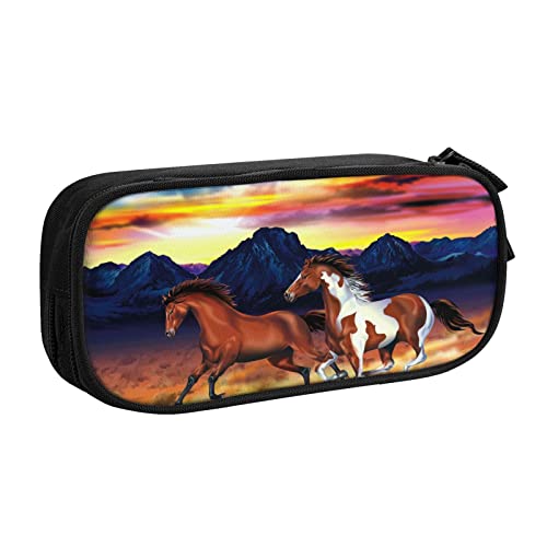 FLYIFE Running Horses Große Federtasche mit 2 Fächern, Federmäppchen, Federmäppchen, Tasche, Organizer für Mädchen, Jungen, Studenten, Schule, Büro, Hochschule, Schwarz , Einheitsgröße, Schulranzen von FLYIFE