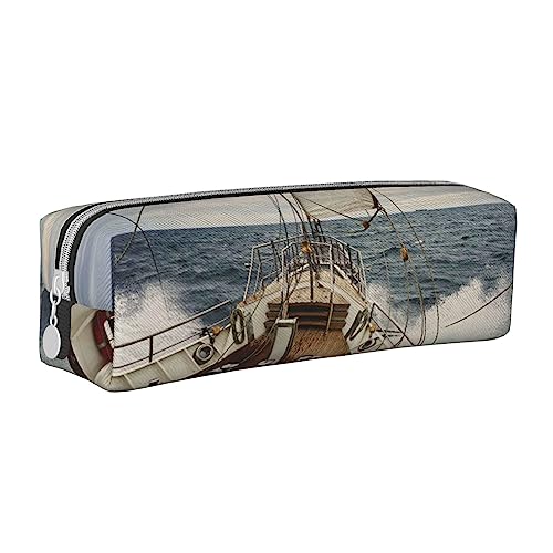 FLYIFE Rust World Map Leder Federmäppchen Reißverschluss Federmäppchen Federmäppchen Tasche Organizer für Mädchen Jungen Studenten Schule Büro College, Ocean Segelboot, Einheitsgröße, Schulranzen von FLYIFE