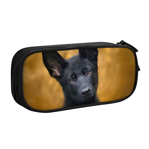 FLYIFE Schwarzer Deutscher Schäferhund, große Federtasche mit 2 Fächern, Federmäppchen, Federmäppchen, Tasche, Organizer für Mädchen, Jungen, Studenten, Schule, Büro, Universität, Schwarz , Einheitsgröße, Schulranzen von FLYIFE