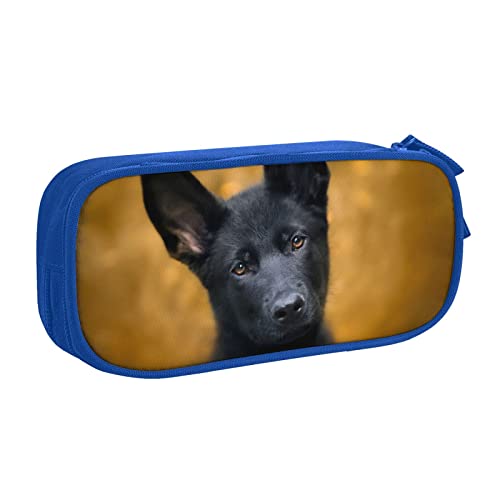 FLYIFE Schwarzer Deutscher Schäferhund, große Federtasche mit 2 Fächern, Federmäppchen, Federmäppchen, Tasche, Organizer für Mädchen, Jungen, Studenten, Schule, Büro, Universität, blau, Einheitsgröße, Schulranzen von FLYIFE