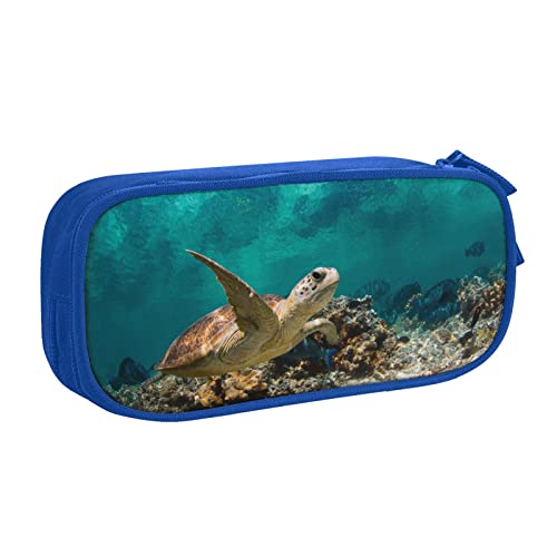 FLYIFE Sea Turtle Große Federtasche mit 2 Fächern, Federmäppchen, Stifteetui, Tasche, Organizer für Mädchen, Jungen, Studenten, Schule, Büro, Universität, blau, Einheitsgröße, Schulranzen von FLYIFE