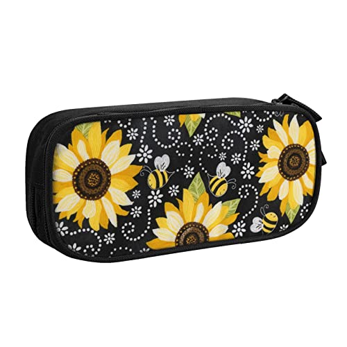 FLYIFE Sunflower Bee Große Federtasche mit 2 Fächern Federmäppchen Federmäppchen Beutel Organizer für Mädchen Jungen Student Schule Büro Uni -, Schwarz , Einheitsgröße, Schulranzen von FLYIFE