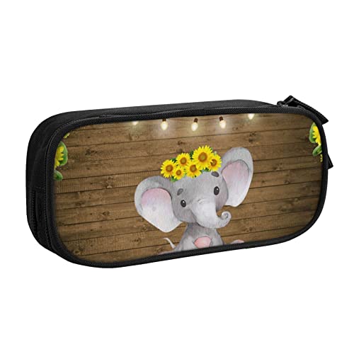 FLYIFE Sunflower Elefant Holzboden Große Federtasche mit 2 Fächern Federmäppchen Federmäppchen Federmäppchen Tasche Organizer für Mädchen Jungen Student Schule Büro Universität -, Schwarz , Einheitsgröße, Schulranzen von FLYIFE