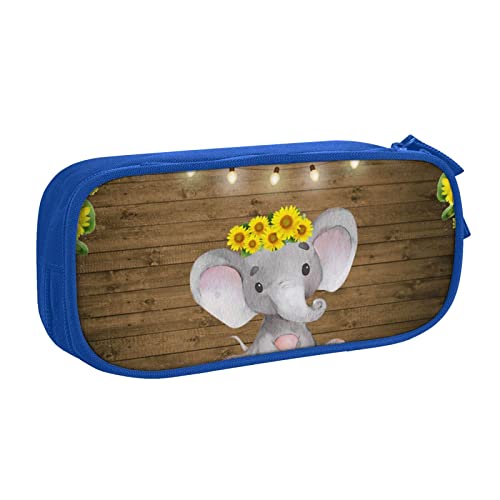 FLYIFE Sunflower Elefant Holzboden Große Federtasche mit 2 Fächern Federmäppchen Federmäppchen Federmäppchen Tasche Organizer für Mädchen Jungen Student Schule Büro Universität -, blau, Einheitsgröße, Schulranzen von FLYIFE