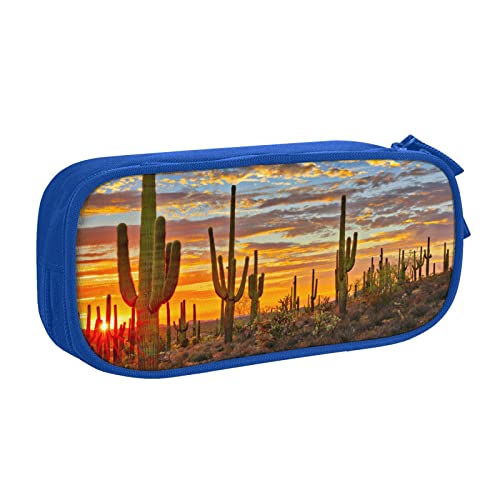 FLYIFE Sunset Cactus in Desert Große Federtasche mit 2 Fächern Federmäppchen Federmäppchen Federmäppchen Beutel Organizer für Mädchen Jungen Student Schule Büro College -, blau, Einheitsgröße, Schulranzen von FLYIFE