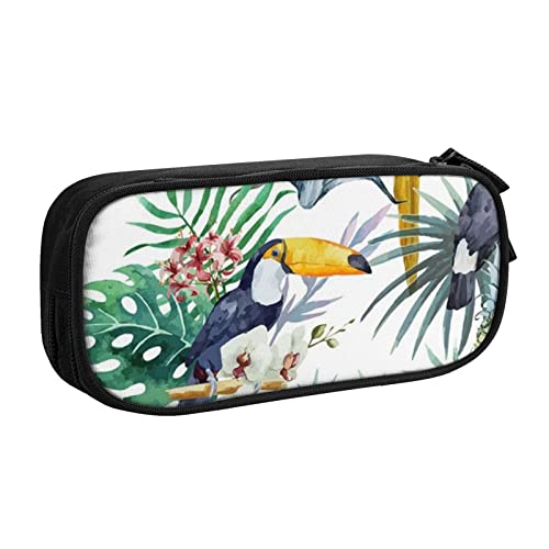 FLYIFE Tropische Blätter Vogel Große Federtasche mit 2 Fächern Federmäppchen Federmäppchen Federmäppchen Tasche Organizer für Mädchen Jungen Student Schule Büro Universität, Schwarz , Einheitsgröße, Schulranzen von FLYIFE