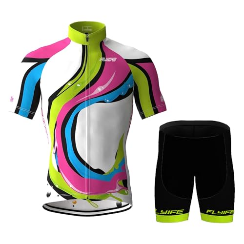 Fahrradbekleidung Set Kurzarm Radanzug Herren Radsportanzug Sommer Radsport Mit Gepolsterten Shorts Aus 9D Gel Atmungsaktiv Und Schnell Trocknend (TYP-7,M) von FLYIFE