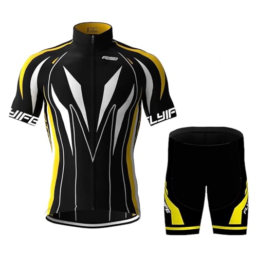 Fahrradbekleidung Set Kurzarm Radanzug Herren Radtrikot Set Sommer Radsport mit gepolsterten Shorts aus 9D Gel atmungsaktiv und schnell trocknend (TYP-15,2XL) von FLYIFE