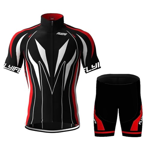 Fahrradbekleidung Set Kurzarm Radanzug Herren Radtrikot Set Sommer Radsport mit gepolsterten Shorts aus 9D Gel atmungsaktiv und schnell trocknend (TYP-4,2XL) von FLYIFE