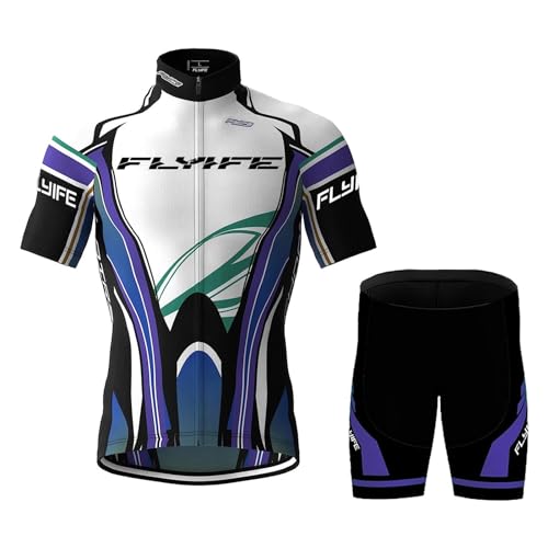 Fahrradbekleidung Set Kurzarm Radanzug Herren Radtrikot Set Sommer Radsport mit gepolsterten Shorts aus 9D Gel atmungsaktiv und schnell trocknend (TYP-8,4XL) von FLYIFE