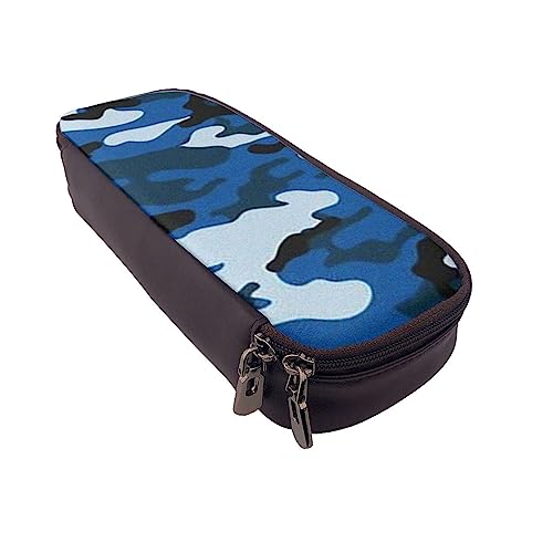 Federmäppchen aus Leder, Motiv: Hawaii-Blumendruck, Reißverschluss, Stifteetui, Stifteetui, Organizer für Mädchen, Jungen, Studenten, Schule, Büro, College, blau camouflage, Einheitsgröße, Schulranzen von FLYIFE