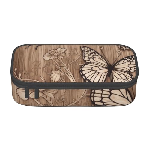 Federmäppchen mit Blumen- und Schmetterlings-Holzpaneel, bedruckt, großes Fassungsvermögen, Reißverschluss, Stiftebox, Schreibwaren-Organizer, Make-up-Tasche für Schule, Büro, Erwachsene, Teenager Federmäppchen mit Blumen- und Schmetterlings-Holzpaneel, bedruckt, großes Fassungsvermögen, Reißverschluss, Stiftebox, Schreibwaren-Organizer, Make-up-Tasche für Schule, Büro, Erwachsene, Teenager von FLYIFE