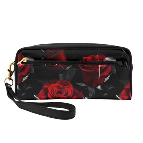 Feuerwehrmann Feuerwehrmann Flamme bedruckte tragbare Make-up-Tasche – PU-Leder Reise-Kosmetiktasche Federmäppchen für Mädchen und Frauen, rote rose, Einheitsgröße von FLYIFE