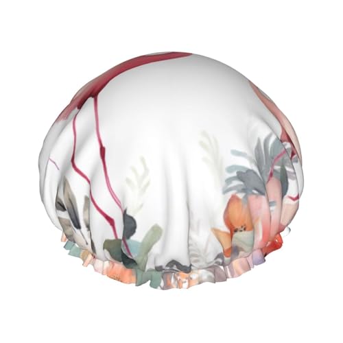 Flamingo-Duschhaube mit Blumendruck für Damen und Herren, wiederverwendbare Badekappe aus doppellagigem Stoff für Mädchen von FLYIFE
