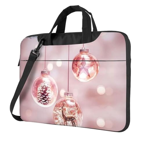 Golden Retriever bedruckte Laptop-Umhängetasche – Kuriertasche, Aktentasche, Computertasche, Tasche für Damen und Herren, Rosa Weihnachtskugel, 13 inch von FLYIFE