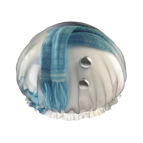 Happy Snowman Print Duschhaube für Damen und Herren, wiederverwendbare doppellagige Stoff-Badekappe Mädchen Haarkappen von FLYIFE