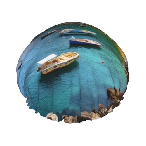 Italian Island Fisherman Village Print Duschhaube für Damen und Herren, wiederverwendbar, doppellagig, Stoff, Badekappe für Mädchen Italian Island Fisherman Village Print Duschhaube für Damen und Herren, wiederverwendbar, doppellagig, Stoff, Badekappe für Mädchen von FLYIFE