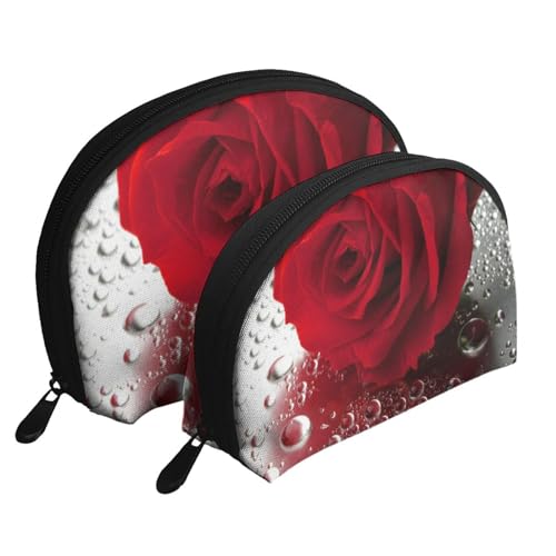 Kosmetiktasche mit Totenkopf-Motiv, Motiv: Flammen-Skelett, bedruckt, Reise-Make-up-Tasche, Kulturbeutel mit Reißverschluss, Muschelform, Kosmetiktasche für Damen und Mädchen, Rose, Rot, von FLYIFE