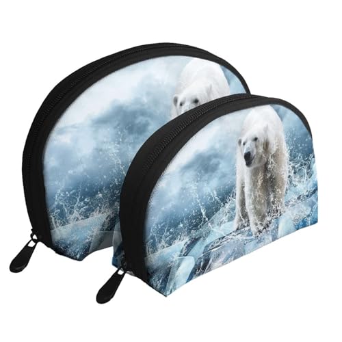 Kosmetiktasche mit Weihnachtszauber bedruckt, Kulturbeutel mit Reißverschluss, Kosmetiktasche in Muschelform, Organizer für Damen und Mädchen, Cool Animal White Eisbär, Einheitsgröße, Kosmetiktasche von FLYIFE