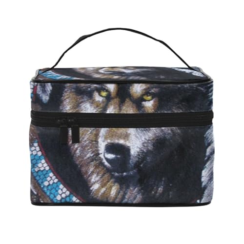 Kulturbeutel mit niedlichem Pomeranian bedruckt, tragbare Make-up-Tasche, Reise-Kosmetik-Organizer, Aufbewahrungstasche, Indianer Wolf, Einheitsgröße von FLYIFE