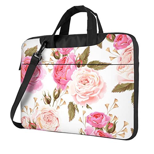 Laptop-Umhängetasche mit Blumenmuster, Rosa, bedruckt, Kuriertasche, Aktentasche, Computertasche, Tasche für Damen und Herren, Blume, Rose, Rosa, 14 inch von FLYIFE