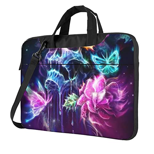 Laptop-Umhängetasche mit Blumenmuster, Rosa, bedruckt, Kuriertasche, Aktentasche, Computertasche, Tasche für Damen und Herren, Schmetterling Rose Schädel, 14 inch von FLYIFE