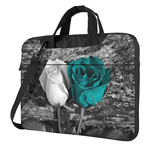 Laptop-Umhängetasche mit Golfplatz-Motiv, Kuriertasche, Aktentasche, Computertasche, Tasche für Damen und Herren, Blaugrüne Rose, 15.6 inch von FLYIFE