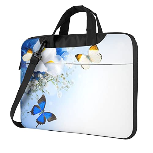 Laptop-Umhängetasche mit Golfplatz-Motiv, Kuriertasche, Aktentasche, Computertasche, Tasche für Damen und Herren, Blumen und Schmetterling, 14 inch von FLYIFE