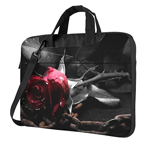 Laptop-Umhängetasche mit Gothic-Motiv und schwarzen Rosen – Kuriertasche, Aktentasche, Computertasche, Tasche für Damen und Herren, Gothic Black Roses, 14 inch von FLYIFE