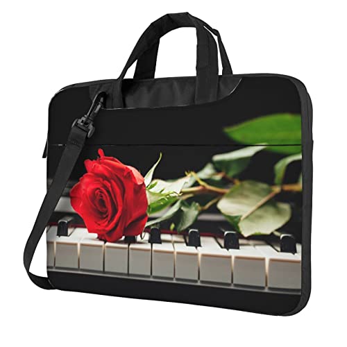 Laptop-Umhängetasche mit Gothic-Motiv und schwarzen Rosen – Kuriertasche, Aktentasche, Computertasche, Tasche für Damen und Herren, Rote Rose auf Klavier, 13 inch von FLYIFE