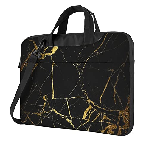 Laptop-Umhängetasche mit Jagdmotiv und Bär, Elch, bedruckt, Kuriertasche, Aktentasche, Computertasche, Tasche für Damen und Herren, Schwarz Gold Marmor, 13 inch von FLYIFE