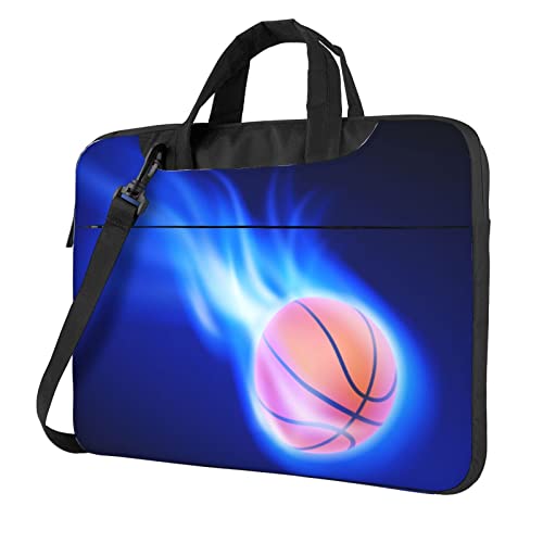 Laptop-Umhängetasche mit Katzen- und Reflexionstiger-Tierdruck, Kuriertasche, Aktentasche, Computertasche, Tasche für Damen und Herren, Blue Fire Basketball Ball, 14 inch von FLYIFE