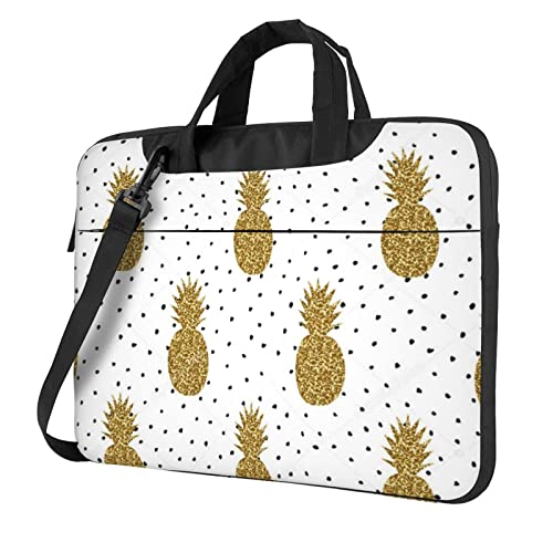 Laptop-Umhängetasche mit Landschaftsmalerei, bedruckt, Kuriertasche, Aktentasche, Computertasche, Tasche für Damen und Herren, Gold Glitter Ananas Obst, 14 inch von FLYIFE
