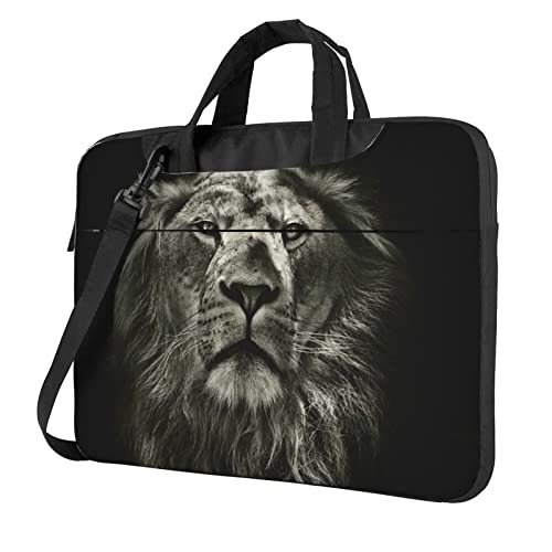 Laptop-Umhängetasche mit Landschaftsmalerei, bedruckt, Kuriertasche, Aktentasche, Computertasche, Tasche für Damen und Herren, schwarz Löwe, 13 inch von FLYIFE