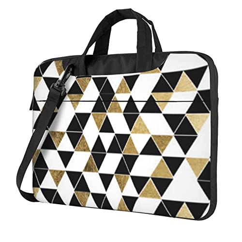 Laptop-Umhängetasche mit Marmor-Aufdruck, Kuriertasche, Aktentasche, Computer-Tasche, für Damen und Herren, Schwarz, Moderne, schwarz-weißgoldene Dreiecke., 13 inch von FLYIFE