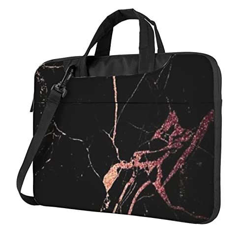 Laptop-Umhängetasche mit Marmor-Aufdruck, Kuriertasche, Aktentasche, Computer-Tasche, für Damen und Herren, Schwarz, Schwarz Rose Gold Marmor, 13 inch von FLYIFE