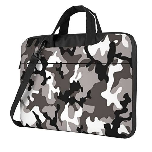 Laptop-Umhängetasche mit Musikdruck, Kuriertasche, Aktentasche, Computertasche für Damen und Herren, Schwarz Grau Weiß Camo, 14 inch von FLYIFE