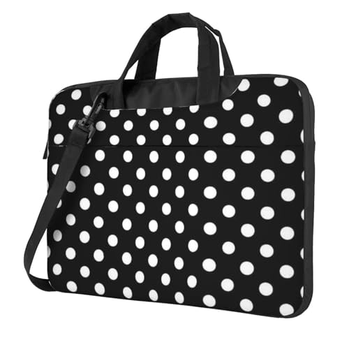 Laptop-Umhängetasche mit Musikdruck, Kuriertasche, Aktentasche, Computertasche für Damen und Herren, Schwarz und Weiß gepunktet, 14 inch von FLYIFE