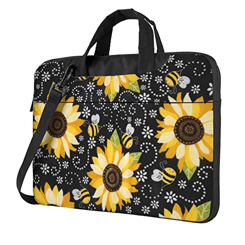 Laptop-Umhängetasche mit Sonnenblumen-Motiv, bedruckt, für Damen und Herren, Sonnenblumenbienen, 14 inch von FLYIFE