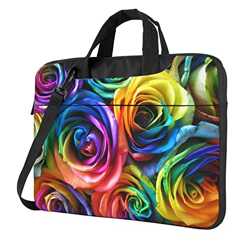 Laptop-Umhängetasche mit Traktor Landwirtschaft, ruhig, bedruckt, Kuriertasche, Aktentasche, Computertasche, Tasche für Damen und Herren, Rainbow Rose, 14 inch von FLYIFE